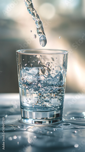 Refreshing Stream of Crystal Clear Water Pouring into a Glass