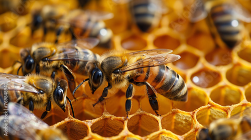 Bees On Honeycomb Background