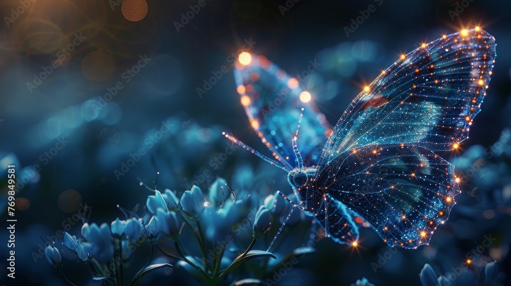 In this futuristic framework, a butterfly is created using polygons on ...