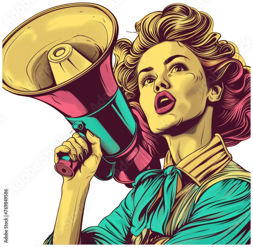 Woman Holding Megaphone. Transparent Background PNG