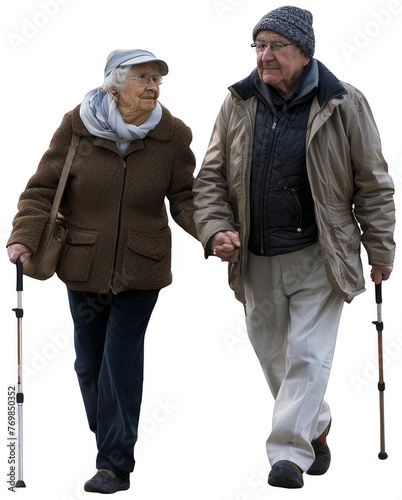Man and Woman Walking With Crutches. Transparent Background PNG