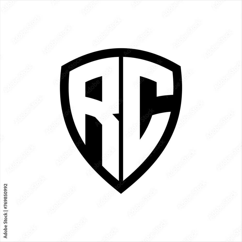 RC monogram logo with bold letters shield shape with black and white color design RC monogram logo with bold letters shield shape with black and white color design
