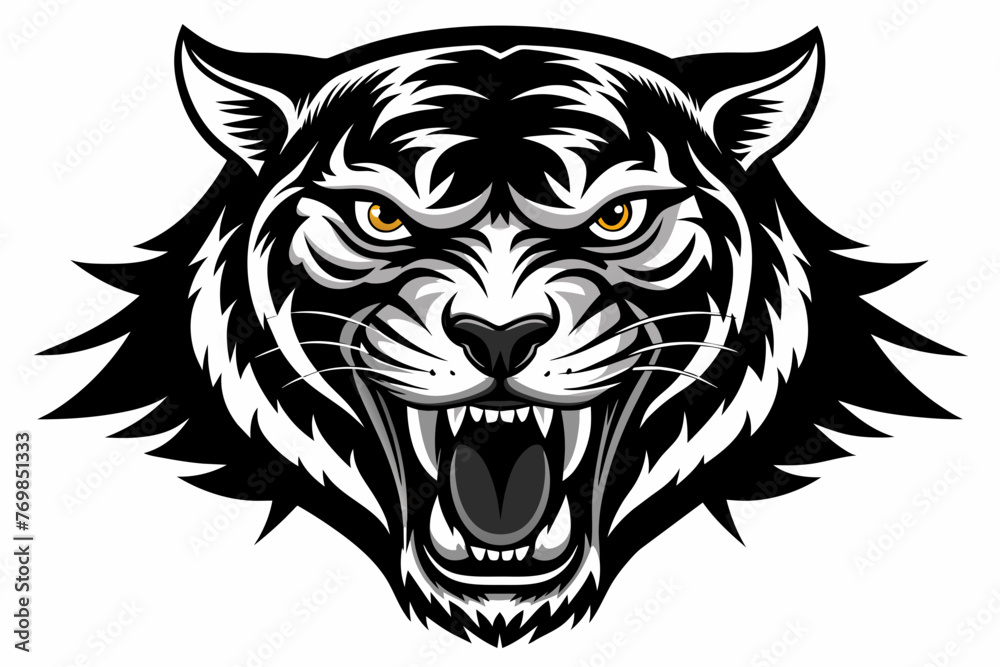 Fototapeta premium Angry tiger head black silhouette on white background