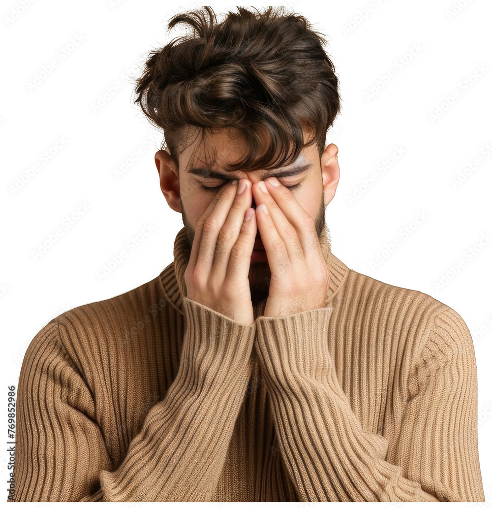 Man Covering Face With Hands. Transparent Background PNG Man Covering Face With Hands. Transparent Background PNG