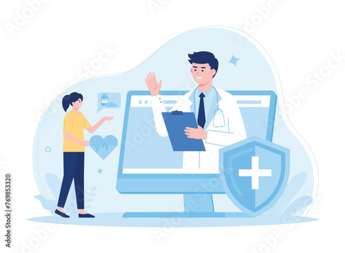 Online doctor consultation concept flat illustration