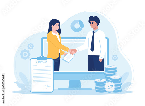 Online employment contract concept flat illustration