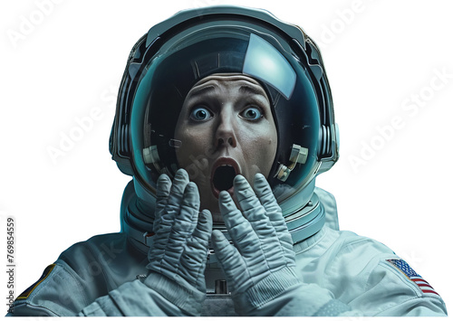 Surprised Man in Spacesuit. Transparent Background PNG photo