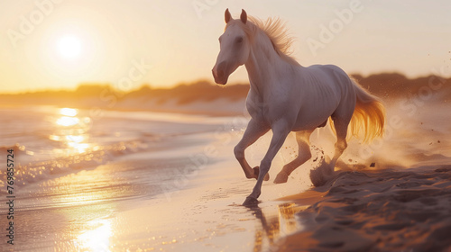 horse on the beach at sunset © Olha