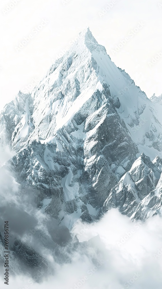 Obraz premium Snowy mountain peak, soft light, wide lens, majestic, watercolor softness