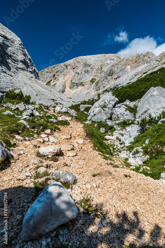 Alta Via 1 hiking trail bteween Lago di Braies and Rifugio Biella in the Dolomites photo
