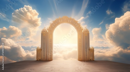 Majestic Heavenly Gate Shining with Divine Light and Radiance,Welcoming into the Kingdom of God