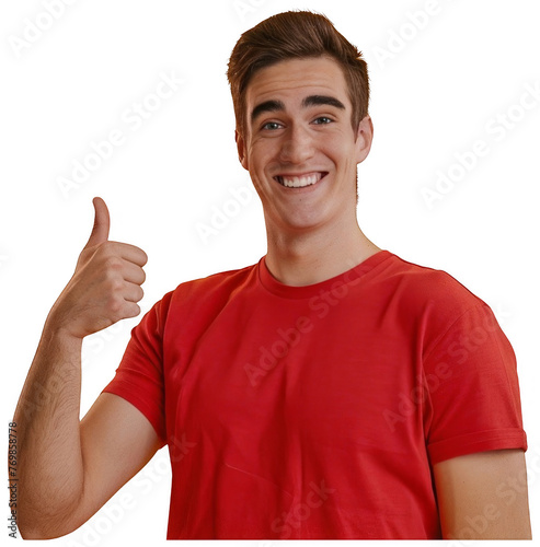 Man in Red Shirt Giving Thumbs Up. Transparent Background PNG