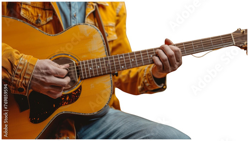 Man Holding Guitar. Transparent Background PNG