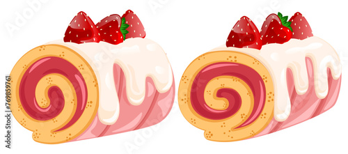 Strawberry Swiss Cake Rolls with Cream and Strawberry Toppings 