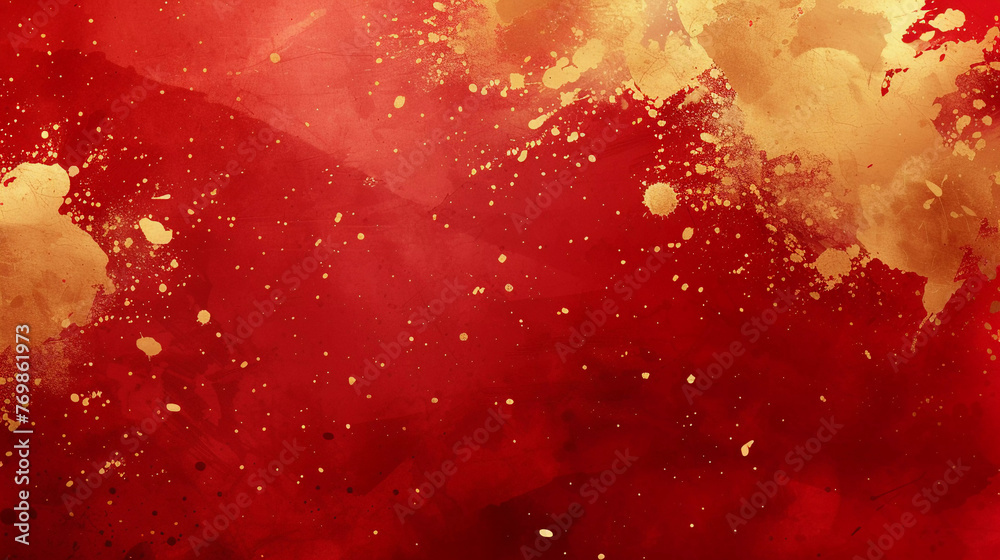 abstract red marble texture with gold splashes. red luxury background with gold dots, splashes, veines - obrazy, fototapety, plakaty 