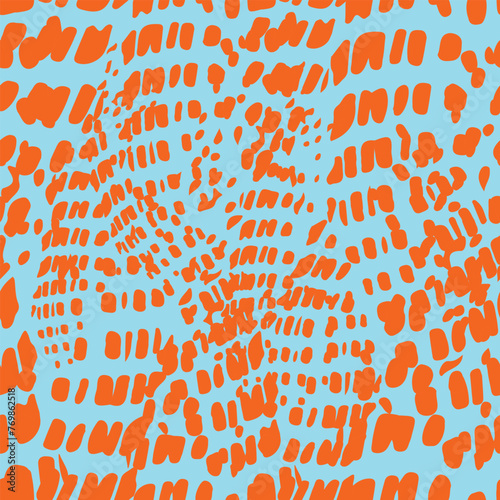 Seamless vector pattern with orange abstract ornament on blue background.