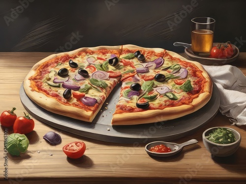 pizza on a board