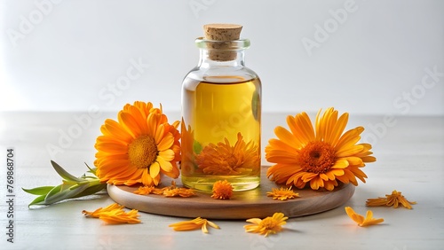 Calendula Oil in Glass Bottle  Natural Herbal Remedy