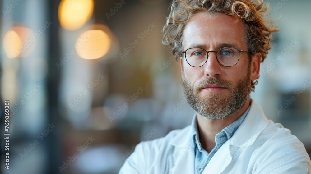 Curly-Haired Man With Glasses Looking at Camera Curly-Haired Man With Glasses Looking at Camera