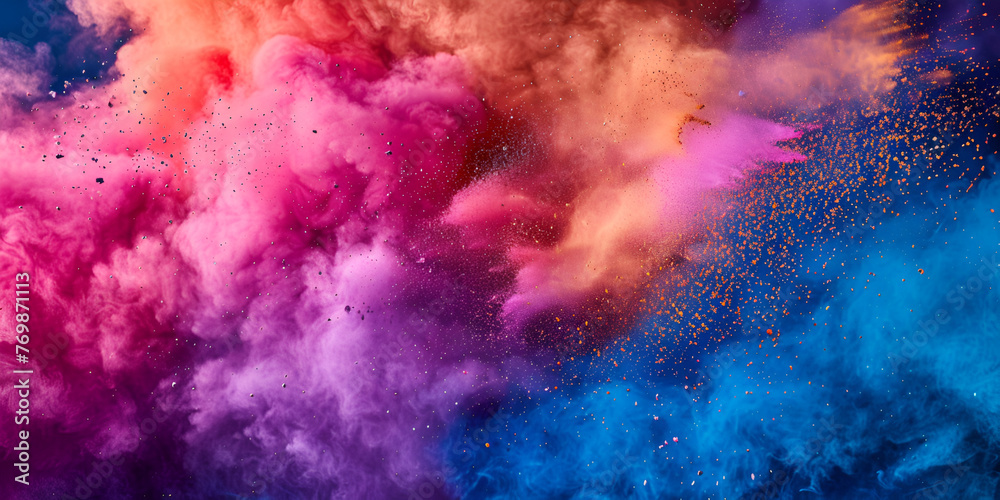 Colored powder explosion Abstract closeup