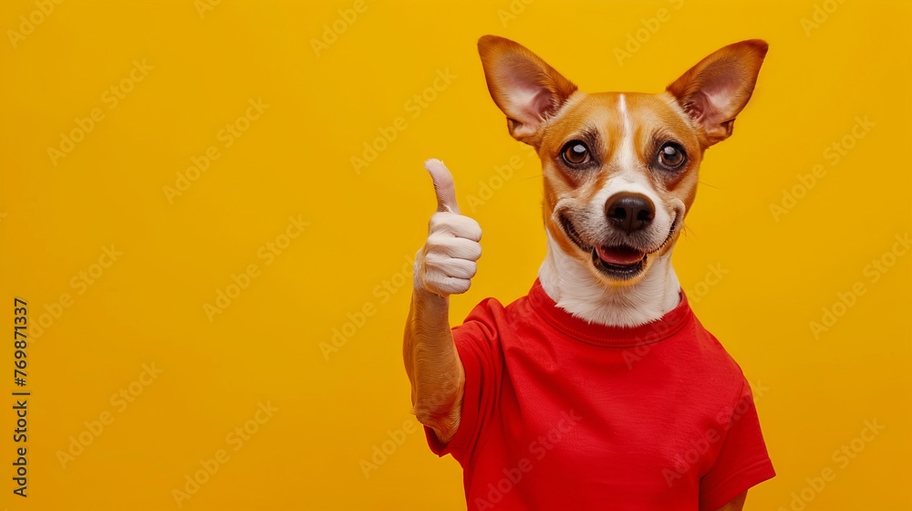 Dog in Red Shirt Giving Thumbs Up