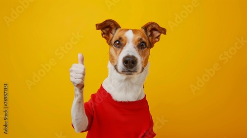 Dog in Red Shirt Giving Thumbs Up