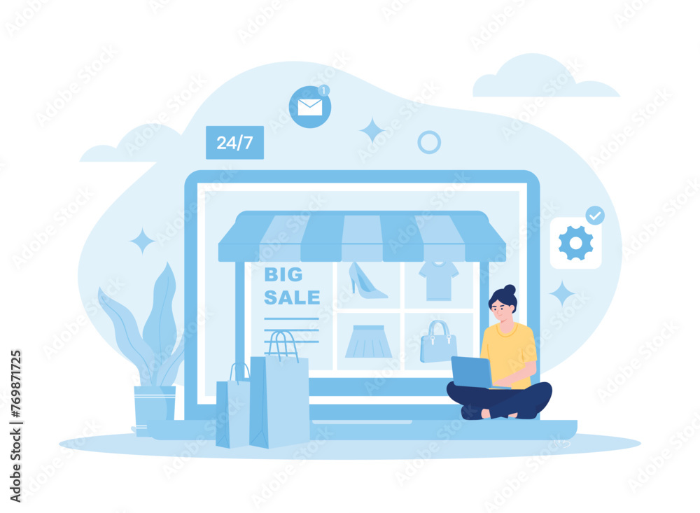 Online services or professional market platforms concept flat illustration Online services or professional market platforms concept flat illustration