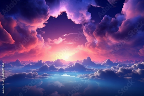A mesmerizing illustration featuring vibrant 3D neon clouds, evoking a sense of fantasy and wonder. The neon colors create a surreal atmosphere, 3D, Neon Background