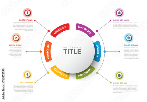 Simple Colorful Circular Infographic Design Template with six element and title in the middle