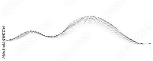 Flowing dot particles wave pattern halftone black gradient smooth curve shape isolated on transparent background. Vector in concept of technology, science, music, modern
