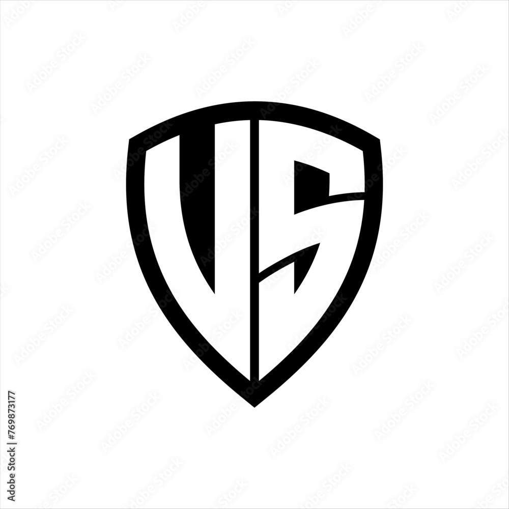 US monogram logo with bold letters shield shape with black and white color design US monogram logo with bold letters shield shape with black and white color design