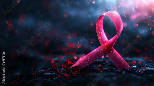 pink ribbon breast cancer on pink background. with copy space, Breast cancer awareness pink ribbon, pink ribbon breast cancer, Generative Ai	
