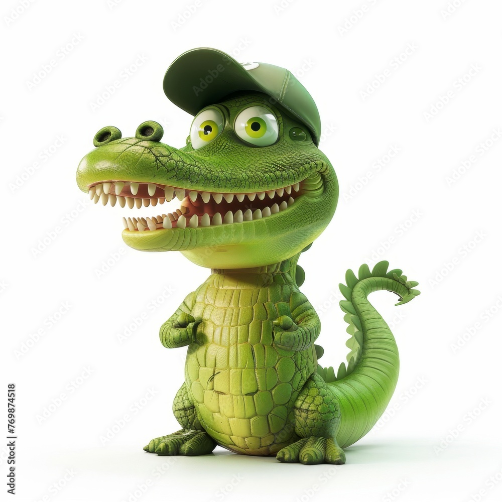 Fototapeta premium Cartoon Alligator Wearing Baseball Cap