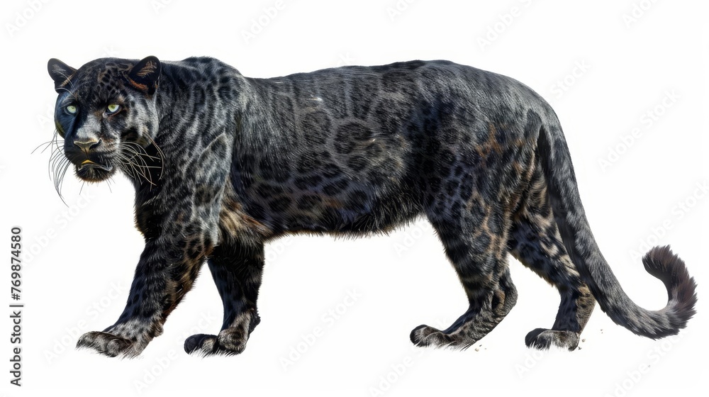 Majestic Black Panther, Powerful Feline Predator, Isolated on White, Wild Animal Portrait, Digital Painting Majestic Black Panther, Powerful Feline Predator, Isolated on White, Wild Animal Portrait, Digital Painting