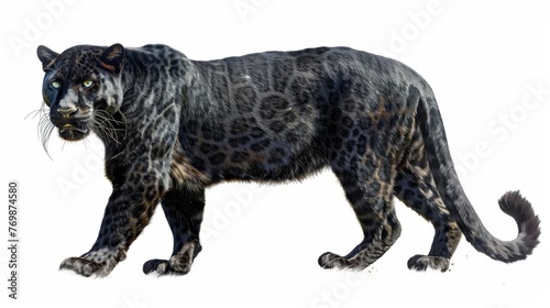Majestic Black Panther, Powerful Feline Predator, Isolated on White, Wild Animal Portrait, Digital Painting © Bijac