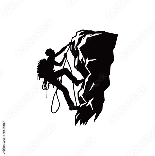 Vector illustration: Silhouette of a rock climber. Climber isolated on white background