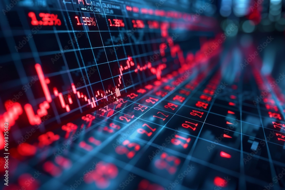 Fototapeta premium Macro shot of a declining stock market graph on a digital screen