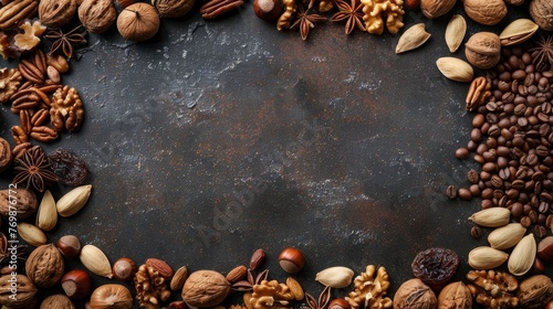 a mixture of nuts, including hazelnuts and pine nuts, evoking a sense of wholesome, organic goodness.
