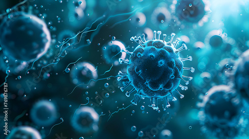 microscopic infection Bactria , fungus or virus. corona virus 2019, close up of 3d microscopic bacteria's, cells, Generative Ai © HayyanGFX