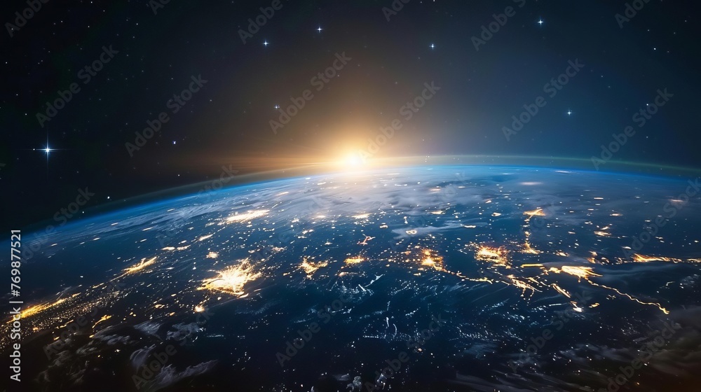 Fototapeta premium Planet Earth at night connected by global network, technology and community concept illustration