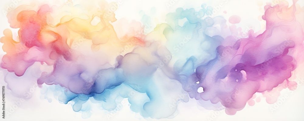 A mix of watercolour paints on a white banner background