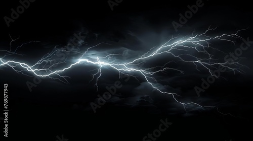 Realistic lightning bolt with transparency isolated on black background, 3D rendering