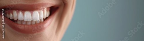 Macro shot of a smiling mouth after a successful stock trade, the joy of financial gain, with 20 free space on the left for expanding wealth low texture