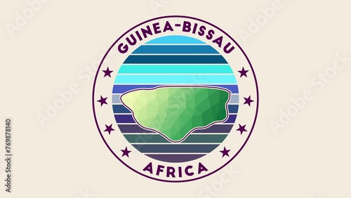Guinea-Bissau intro video. Badge with the circular name and map of the country in low poly tech geometric style. Stylish country round logo animation. photo