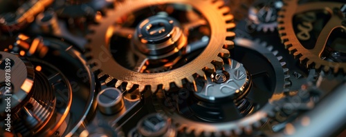 Closeup on the gears and rings of a DSLR zoom lenss mechanism photo