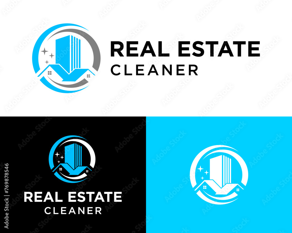 Real estate home building cleaning logo design. Real estate home building cleaning logo design.