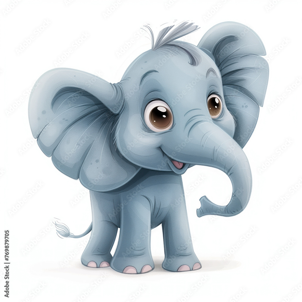 Cute Funny Cartoon Elephant, Illustration for Children Book, Generative AI