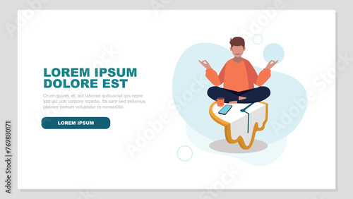 Adobe Illustrator ArtworkVektor-Illustration eines Mannes, dessen Work-Life-Balance entspannt und ausgeglichen ist - Business-Konzept