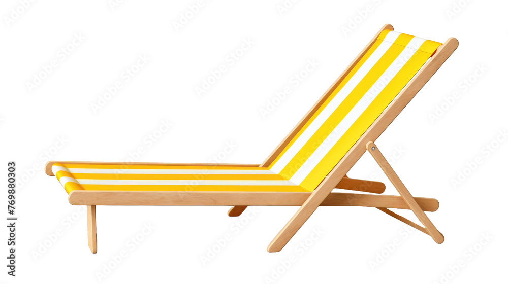 Yellow wooden beach sunbed isolated on transparent a white background