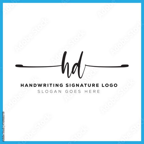 HD initials Handwriting signature logo. HD Hand drawn Calligraphy lettering Vector. HD letter real estate, beauty, photography letter logo design.